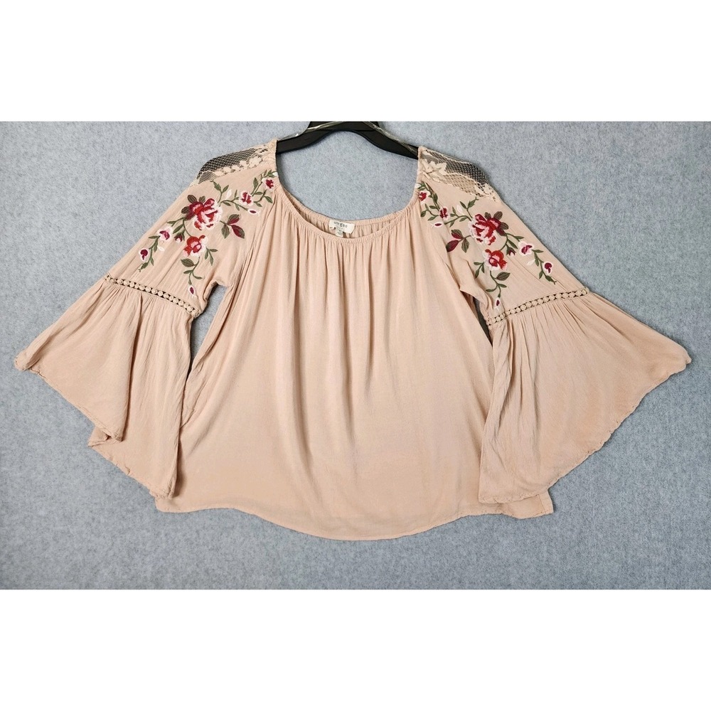 Umgee Womens Small‎ Off Shoulder Long Sleeve Floral Embroidered Bell Sleeves Top
